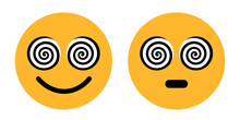 Emoji And Emoticon With Hypnotic Eye - Person Being In Hypnosis, Trance, Trans. Metaphor Of Insanity, Madness, Lunacy And Psychic Manipulation. Vector Illustration Isolated On White.