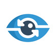 360 degree vision concept icon. Visual illustration of eye with circular arrow connection.