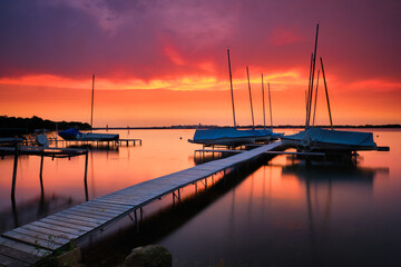 Wall Mural - Sunset on a dock on Lake Monona, Madison, WI. 