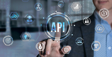 Internet, business, Technology and network concept. Application Programming Interface. Software development tool. Virtual button.