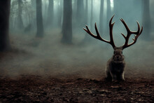 Photo Of A Jackalope - A Bunny Rabbit With Antlers, Cross Between Jackrabbit And Antelope