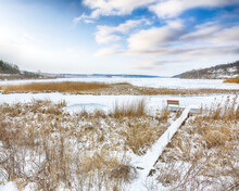 Winter Scenery Of Frozen Lake.