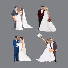 Set Of Bride And Groom Vector Illustration