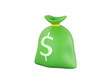 3d green plastic Money Bag with dollar sign. Business, saving, money, banking, finance investment and services concept. Profit and growth design idea. Realistic 3d isolated high quality render