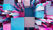 © RocknRoller Studios - Multicolored 3D Block background. Tech Wallpaper with Vibrant Pink and Blue colors. 3D Render
