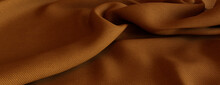 Orange Textile With Ripples And Folds. Luxury Surface Banner.