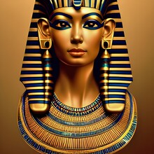 3D Illustration Featuring The Beautiful Gold Bust Of Ancient Egyptian Queen Cleopatra Wearing A Gold Headdress. She Was The Last Active Ruler Of Egypt And Ruled During The Ptolemy Dynasty.