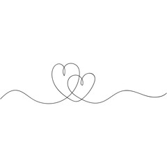 Wall Mural - Continuous line drawing of love sign with two hearts embrace minimalism design on white background. Hand sketch art, relationship icon, romance concept. Vector EPS 10.