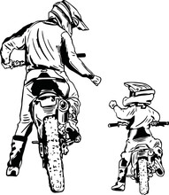 Vector Art Drawing Dad And Son Motorbike Best Friend