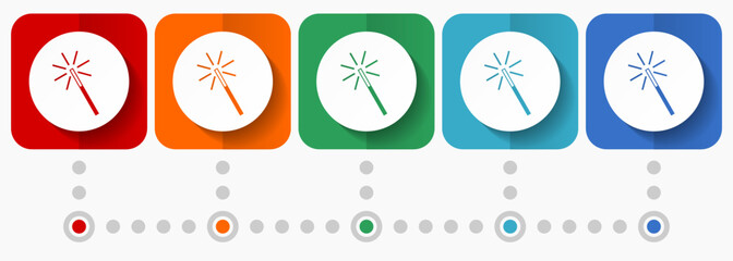 Aufkleber - Magic wand vector icons, infographic template, set of flat design symbols in 5 color options