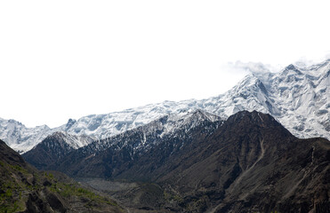 Wall Mural - Snowy peak isolated over white background.