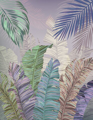 Wall Mural - Tropical vector wallpaper from banana leaves in colorful and multicolor colors. Jungle, and Jungalow Style. Vintage style old engraving