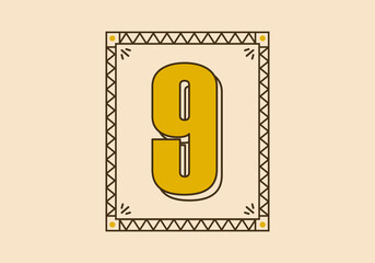 Wall Mural - Vintage rectangle frame with number 9 on it