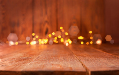 Wall Mural - wood texture with defocused lights
