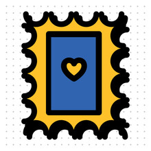 Yellow And Blue Stamp With Heart Sticker