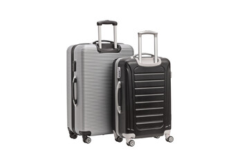 Big silver and smaller black hard side suitcases