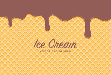 vector background with melted chocolate ice cream and a waffle cone for banners, greeting cards, flyers, social media wallpapers, etc.