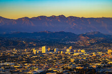 Sunset Above Downtown Glendale And San Gabriel Mountains In California