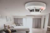 Fototapeta  - smoke detector fire alarm detector home safety device setup at home hotel room ceiling