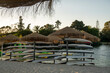 Paddle boards stacked in beach resort