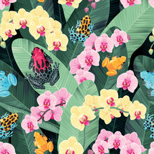 Seamless Pattern With Pink And Yellow Orchids