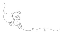 One Continuous Line Drawing Of Teddy Bear. Soft Toy Symbol Of Friendships Childrens In Simple Linear Style. Concept For Birthday Gift And Greeting Card In Editable Stroke. Doodle Vector Illustration