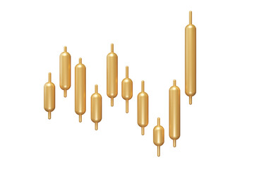 3D Gold Candle stick Chart isolated on white background, financial and stock markets, Minimal concept trading crypto currency, investment trading, exchange, forex, financial, index, Bullish.