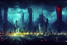 Fantasy Alien City Architecture With Strange Buildings Digital Illustration