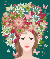 Wall Mural - fashion girl with flower hairstyle. portrait of floral lady with