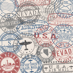  Las Vegas, NV, USA Set of Stamps. Travel Stamp. Made In Product. Design Seals Old Style Insignia.