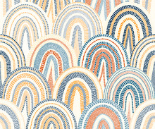 Seamless Wavy Pattern In Polka Dot Style. Bohemian Patchwork Print. Vector Illustration.
