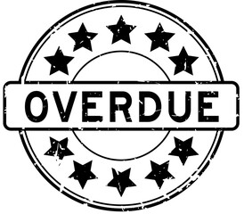 Canvas Print - Grunge black overdue word with star icon round rubber seal stamp on white background