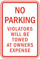 Wall Mural - parking sign and labels tow away zone no parking violator will be ticketed, fine, booted and tow away set