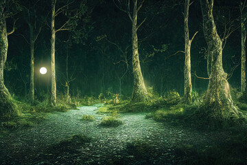 Sticker - Stone path through magical forest with full moon