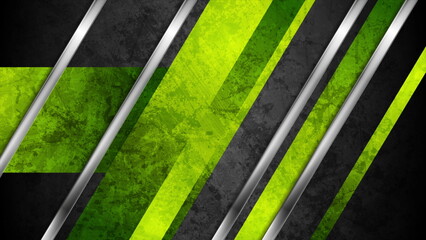 Black and green grunge tech background with metallic stripes