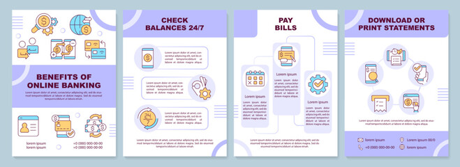 Online banking benefits brochure template. Web wallet. Leaflet design with linear icons. Editable 4 vector layouts for presentation, annual reports. Arial-Black, Myriad Pro-Regular fonts used