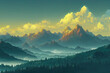 © Japanese_Brush - a land with mountains and forest, foggy scenery anime illustration
