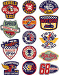 Kid speed motor racing team cute vector badge label embroidery collection
