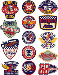 Wall Mural - Kid speed motor racing team cute vector badge label embroidery collection