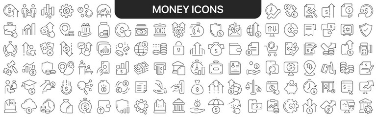 Aufkleber - Money icons collection in black. Icons big set for design. Vector linear icons