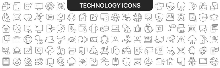 Wall Mural - Technology icons collection in black. Icons big set for design. Vector linear icons