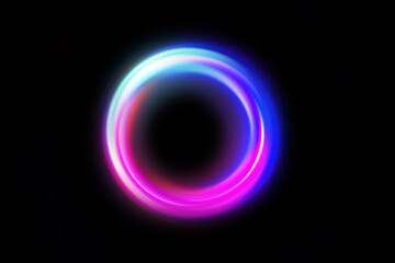 Circle light effect. Neon glowing circle with light rays. Frame isolated on black background