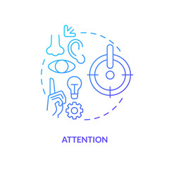 Wall Mural - Pay attention on ideas blue gradient concept icon. Focus on insights. Brain memorization process. Learn things abstract idea thin line illustration. Isolated outline drawing. Myriad Pro-Bold font used