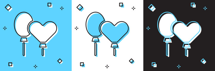 Wall Mural - Set Balloons with ribbon icon isolated on blue and white, black background. Vector