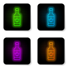 Canvas Print - Glowing neon line Beer bottle icon isolated on white background. Black square button. Vector