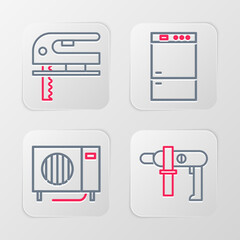 Poster - Set line Electric drill machine, Air conditioner, Refrigerator and jigsaw icon. Vector