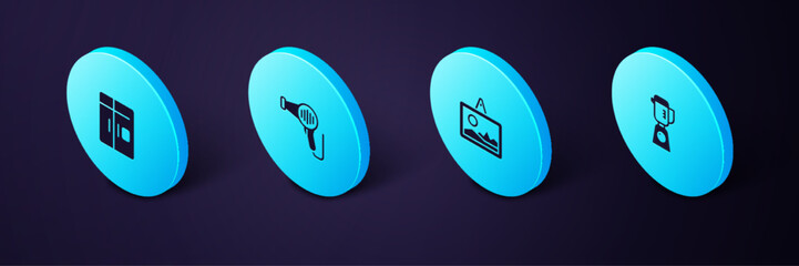 Wall Mural - Set Isometric Blender, Picture, Hair dryer and Refrigerator icon. Vector