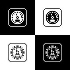 Canvas Print - Set Sauna thermometer icon isolated on black and white background. Sauna and bath equipment. Vector