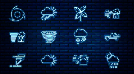 Wall Mural - Set line Cloud with snow, rain, sun, Wind and, Pinwheel, Tornado, swirl, and Cloudy icon. Vector