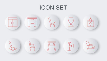 Canvas Print - Set line Armchair, Floor lamp, Wardrobe, Furniture nightstand, and Chair icon. Vector